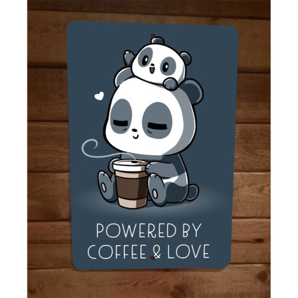 Powered By Coffee and Love Panda Bear 8x12 Metal Wall‎ Sign Poster